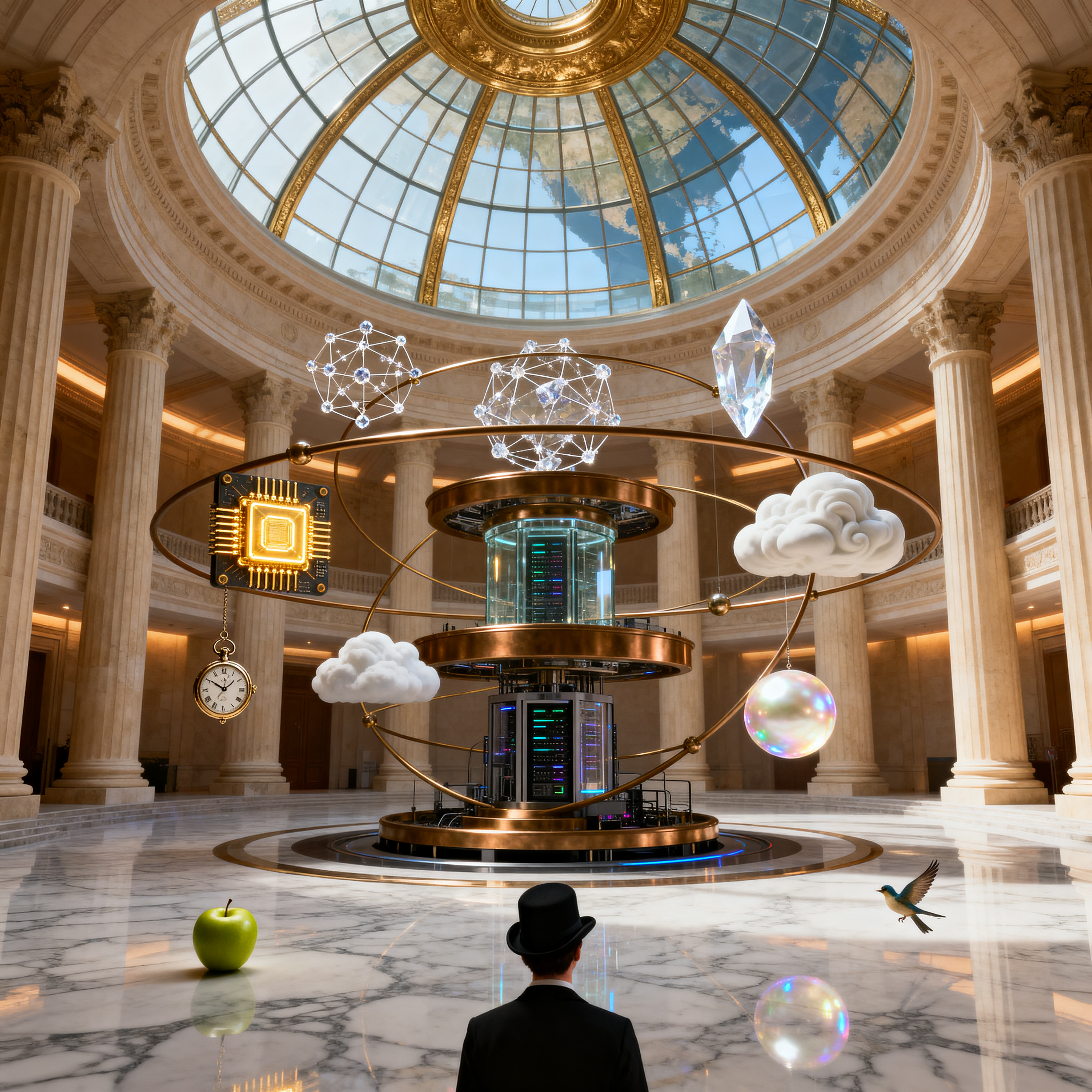 Magritte-inspired interior rotunda composition